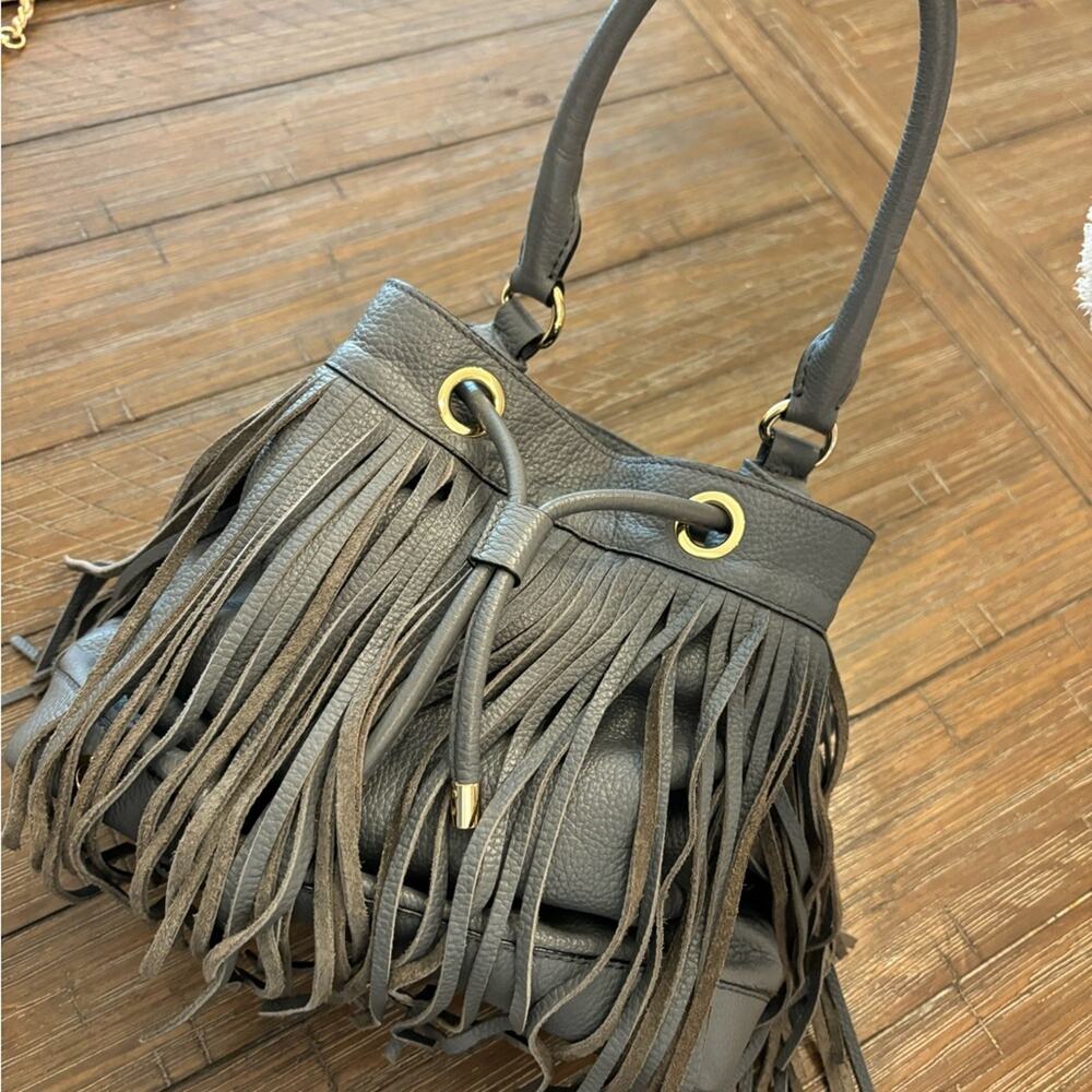 Milly Leather Bucket Bag Purse Fringe